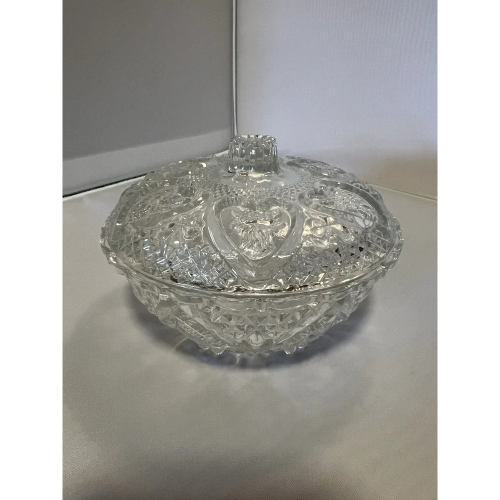 Vintage Kig Malaysia Candy Dish w Lid Clear Pressed Glass Stars Motif circa 1970
